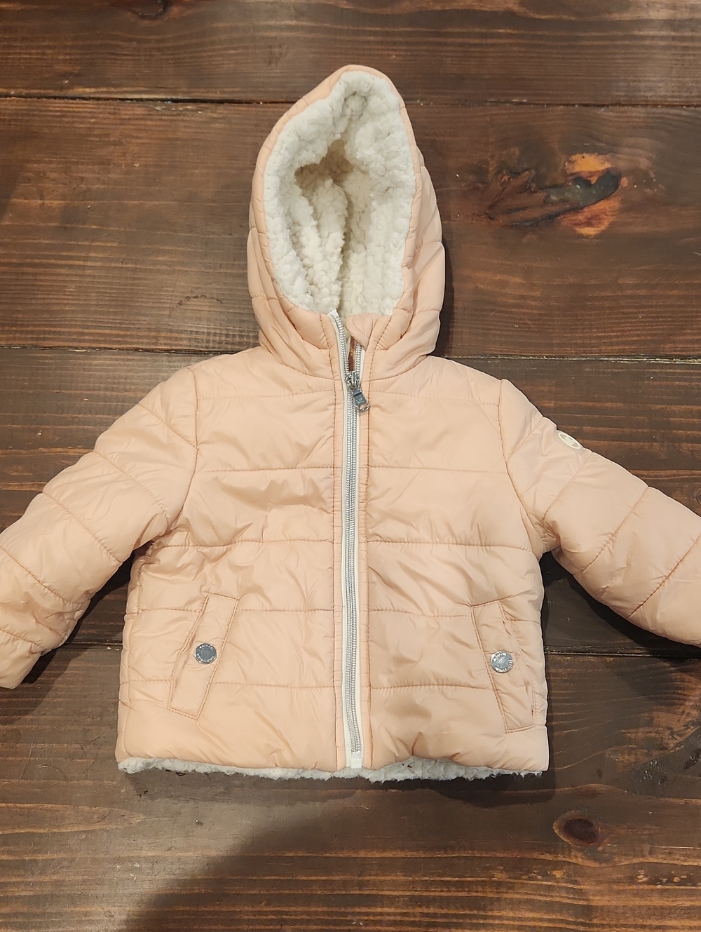 Michael Kors Blush Pink Hooded Sherpa Puffer Jacket